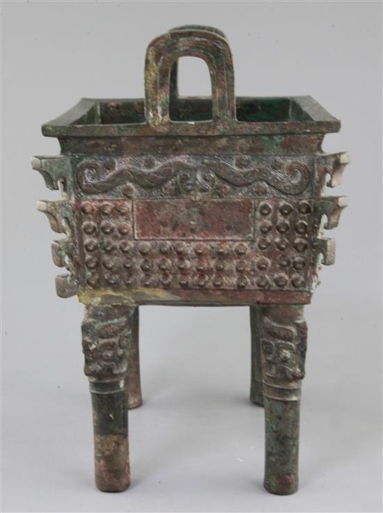 A large Chinese archaic bronze rectangular ritual food vessel, Fangding, early Western Zhou dynasty, 11th-10th century B.C.,